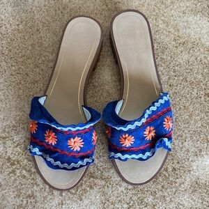 1901 Blue and Red Embroidered leather suede Sandals